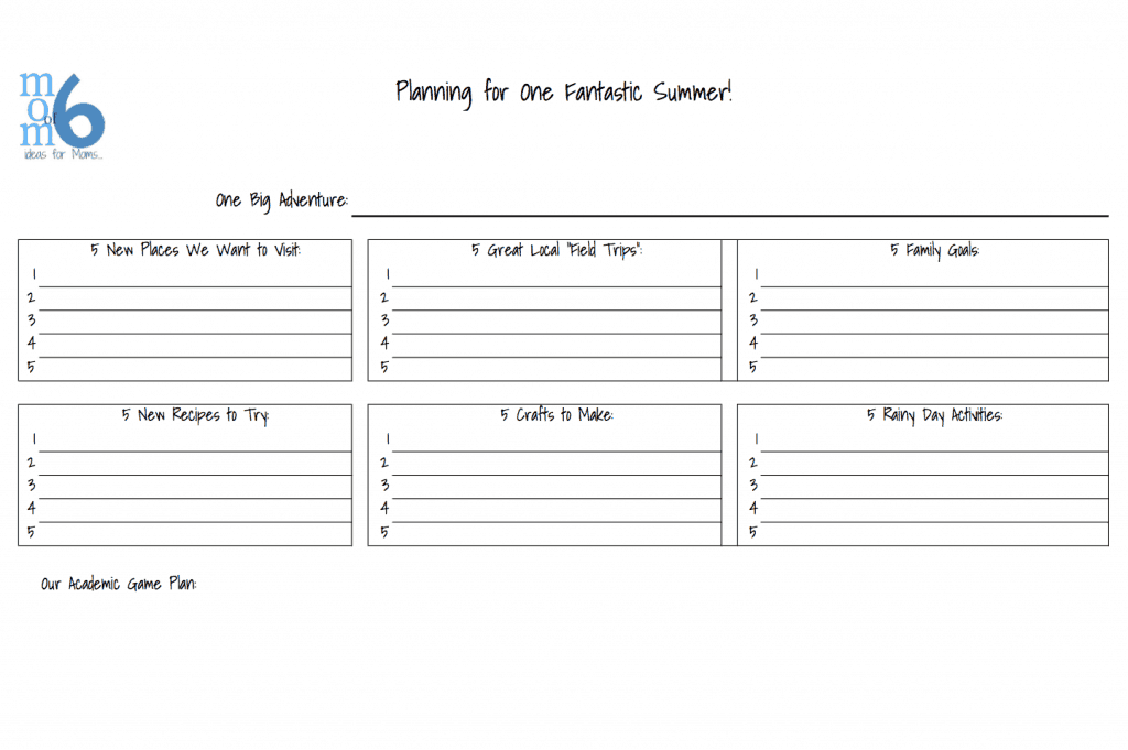 Summer Planning Sheet | Momof6