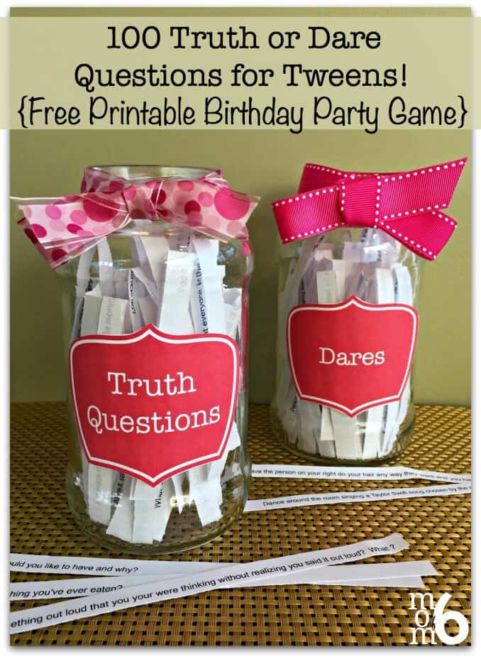 100 Truth Or Dare Questions For Tweens Free Printable Birthday Party 